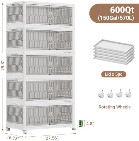 BROVIEW 150Gal Stackable Storage Bins with Lids Foldable Boxes,White,5Pack - Image 2