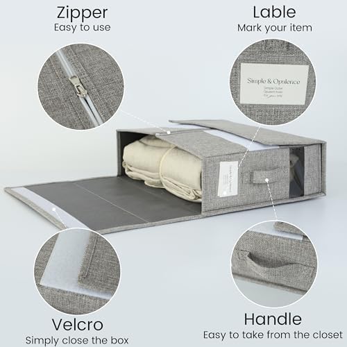 Simple&Opulence 4 Pack Bed Sheet Organizers and Storage, Linen Closet Organizers, Sheets Set Folder Storages with Window and Label (Queen/King Size) Organizing Bedding Container, Grey - Image 2