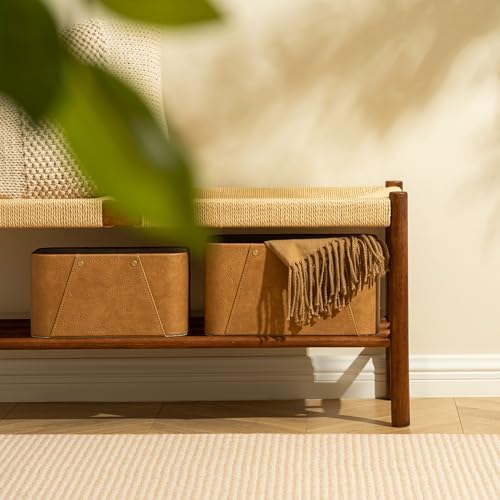 LA JOLIE MUSE Faux Leather Storage Baskets for Organizing, Camel 2 Pack - Image 3