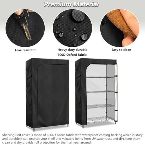 Waterproof Storage Shelf Cover,60 x 24 x 72 Inch Wire Shelving Rack Covers,Dustproof Shelving Unit Covers (Cover only,Black) - Image 5