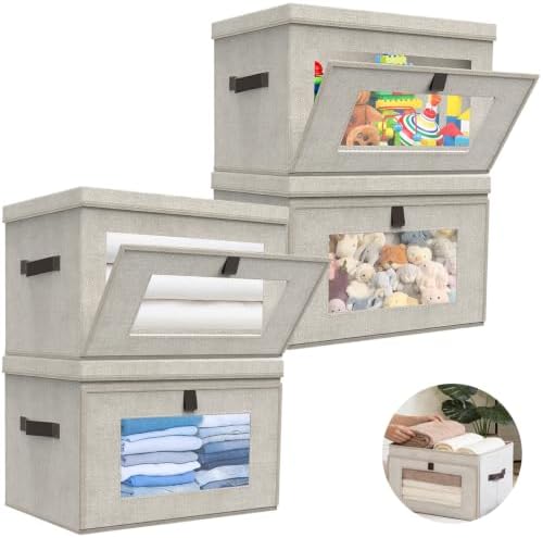 Magnetic Front Opening Fabric Storage Bins with Lids,16.5x11.8x11 in,4Pack by Domsanistor