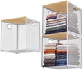AceOrbit 3 Pcs Widened Stackable Closet Organizer and Storage with Wood Top Foldable Metal Cube Closet Shelf DIY Space Saving Linen Clothes Shoe Bed Sheet Bin Wardrobe Bedroom ( 15.6"x12"x8.7", Dark) by Unknown