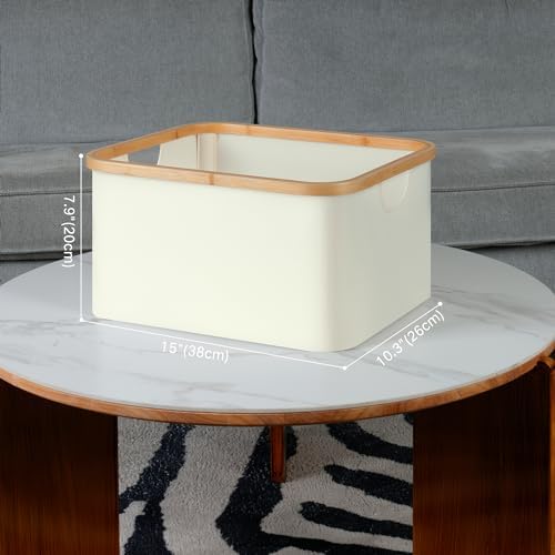 efluky Storage Baskets for Organizing, Fabric Storage Bins with Bamboo Handles, Collapsible Storage Baskets for Shelves and Closet, Beige Set of 2 - Image 2