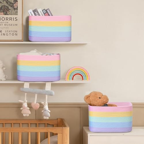 Baskets for Organizing,Storage Baskets,3 Pack Baskets for Shelfves,15"×10"×9" Woven Rainbow Basket,toy storage bins,bins for organization - Image 3