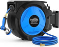 Retractable Garden Hose Reel, 1/2 Inch x 100 ft + 6.6 ft Heavy Duty Wall Mounted Hose Reel with 10 Patterns Nozzle, Any Length Lock, Upgraded Slow Return System, 180°Swivel Bracket and UV Resistant by Himimi