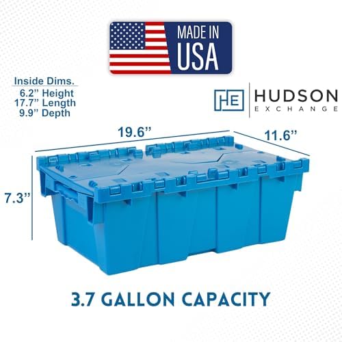 HE HUDSON EXCHANGE 19.6x11.6x7.3” (5 Pack, 3.7 Gallon) Tote with Attached Lid, Blue - Image 2