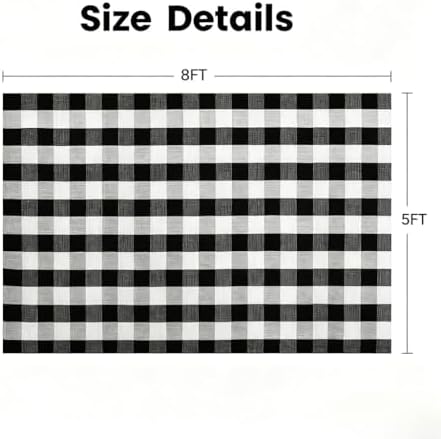 MUBIN Cotton Buffalo Plaid Rug, 5' x 8' Black and White Area Rug, Outdoor Decorative Layered Mat, Washable Foldable Rug for Outdoor Patio Entryway Indoor Living Room Dining Room Home Office - Image 2