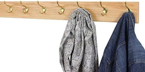Oak Wall Mounted Coat Rack with Solid Brass Hooks 4.5" Ultra Wide (Natural, 36" x 4.5" with 7 Hooks) - Image 2