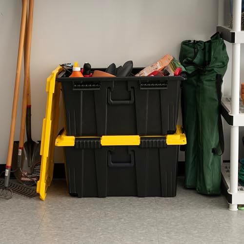 IRIS USA 2-Pack 22 Gal Footlocker Storage Trunk with Wheels, Black/Yellow - Image 3