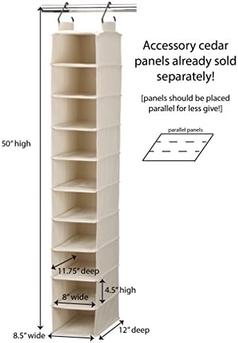 Household Essentials Hanging Shoe Organizer, 10 Pocket Wide Cubbies with Cedarline Pockets, Heavy-Duty Cotton Canvas, Removable and Industrial Hooks, Natural,(Pack of 6) - Image 3