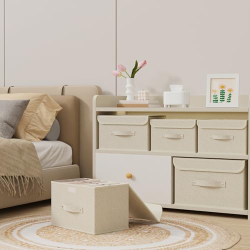 Storage Bins with Handles,Grey and Beige,13x9.1x7.9in,5 Pack - Image 3