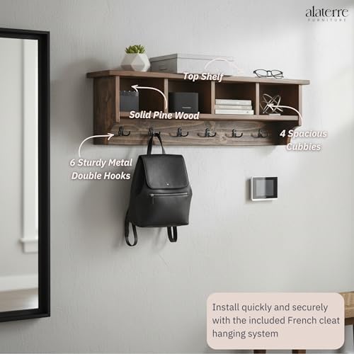 Pomona Solid Wood Entryway Coat Rack with Cubbies, Rustic Brown, 48 Inch - Image 5
