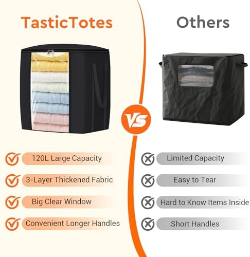 TasticTotes 120L Extra Large Blanket Clothes Storage Bags, Gray, 6 Pack - Image 5