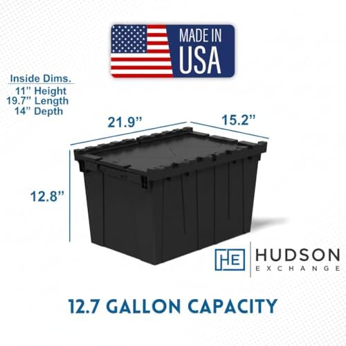 Hudson Exchange 21.9 x 15.2 x 12.8” (3 Pack) Storage Tote Distribution Container with Hinged Attached Lid, Black - Image 3