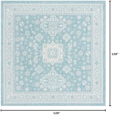 Rugs.com Outdoor Aztec Collection Rug – 10 Ft Square Aqua Flatweave Rug Perfect for Living Rooms, Kitchens, Entryways - Image 2