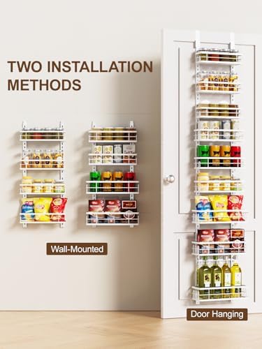 Delamu 9-Tier Over the Door Pantry Organizer, Adjustable Pantry Door Organizers and Storage, Metal Hanging Basket Wall Spice Rack Seasoning Organizer, Door Organizer Kitchen Bedroom Bathroom,12"White - Image 7