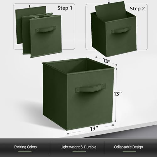 Sorbus Fabric Storage Cubes, 6-Pack Foldable Bins (13 Inch, Dark Green) - Image 4