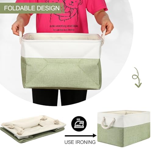 meekoo 8 Pack Fabric Storage Bins Baskets, 15 x 11 x 9.5 in, Green White - Image 6