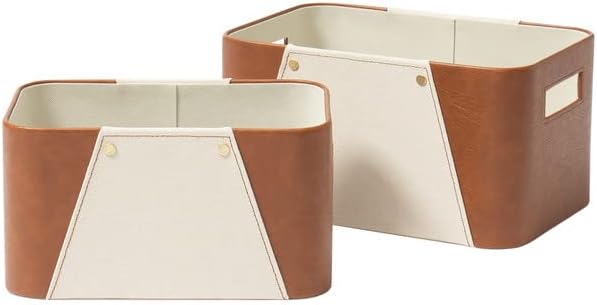 LA JOLIE MUSE Faux Leather Storage Baskets for Organizing, Beige 2 Pack by LaJol%C3%ADeMuse