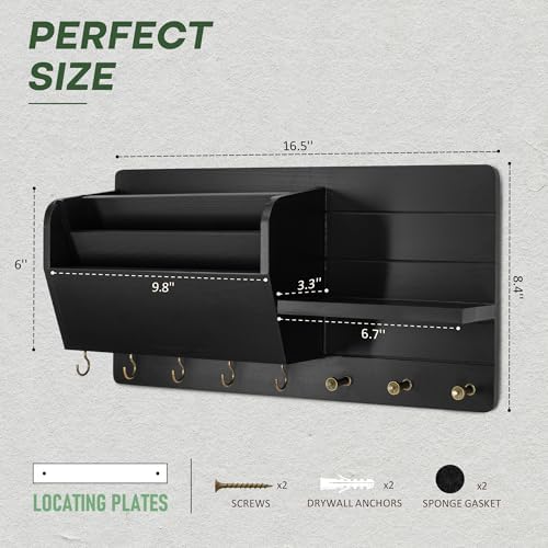 Rebee Vision Key Holder Wall Mount with Mail Slot for Home Decor, Black - Image 2