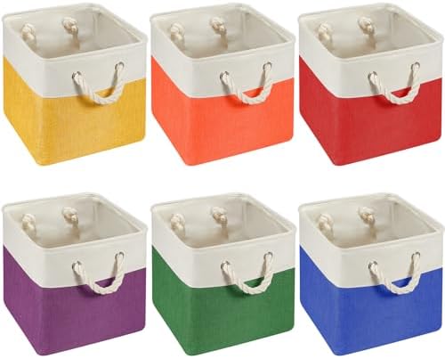 6 Pcs 13 x 13 Inch Rainbow Cube Storage Bins Fabric Square Cube Baskets by Geiserailie