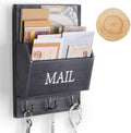 DLQuarts Solid Wood Mail Organizer with Key Holder for Wall, Mail Sorter Wall Mounted, Decorative Wooden Key and Mail Holder with 3 Hooks, Matte Black by DLQuarts