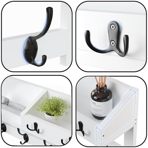 AMBIRD Wall Hooks with Shelf, 26.57 Inch Entryway Wood Coat Hooks for Wall, Coat Rack Wall Mount with 5 Dual Hooks 3 Key Hooks Mail Organizer and Key Rack Holder (White) - Image 6