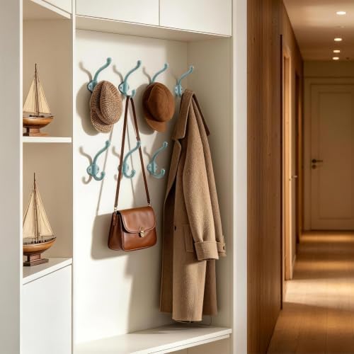 Dseap Cast Iron Wall Hooks L=5”, Heavy Duty Coat Hooks, Rustic Vintage Farmhouse Hook for Hanging Winter Coats Jackets Towels Hats Bags Plants, Mint Green, Pack of 10 (VintageBold) - Image 5