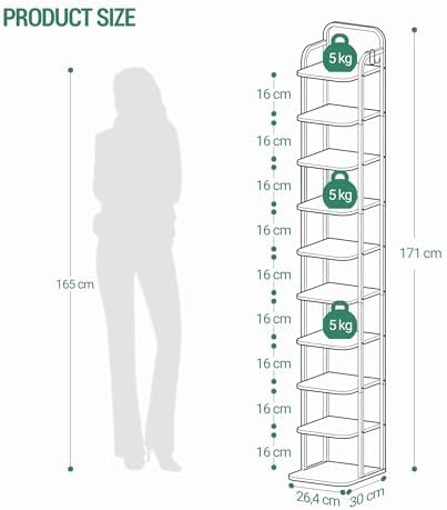 Hzuaneri 10 Tiers Vertical Shoe Rack, Tall Shoe Shelf with 2 Hooks - Image 2