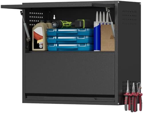 Garage Wall Cabinet, 25.6" H Metal Wall Cabinet with 2 Up-Flip Door by Yoonkool