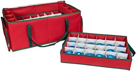 24" Red and Green Christmas Ornament Storage Bag with Removable Dividers - Image 6