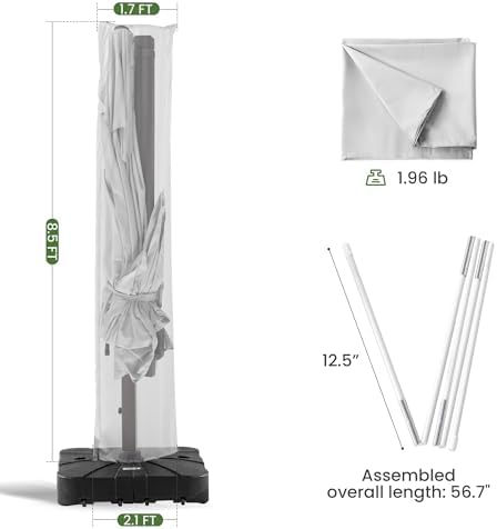 Cantilever Patio Umbrella Cover with Zipper and Rod - Image 4