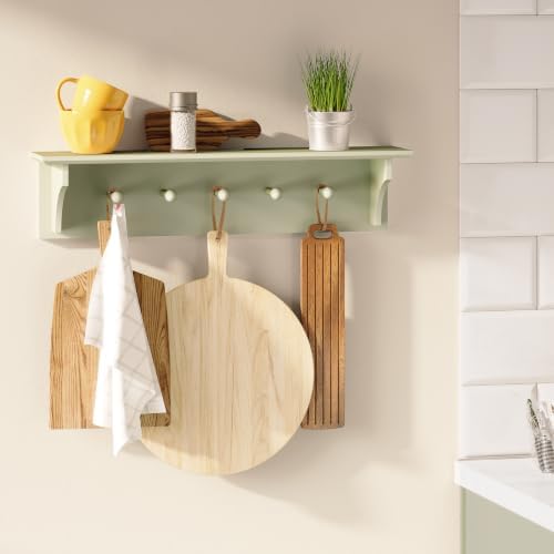 Ballucci Floating Coat and Hat Wall Shelf Rack, Coat Rack Wall Mount, 5 Pegs Hook, 24", Green - Image 5