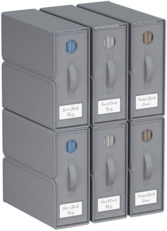 TRZZ 6-Pack Foldable Bed Sheet Storage Bins, Window with Labels, Grey by TRZZ