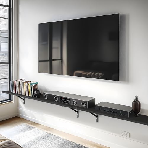 Kaboon 55 inch Long 10 inch Deep Floating Shelves for Wall Set of 2, Large Open Shelves Wall Mounted, Space Saving Home and Commercial Use, Cloud Atlas/Black Marble - Image 6
