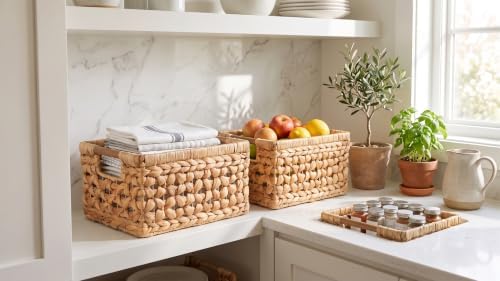 NAYA Set of 3 (13.8",11.6"&9.5") Water Hyacinth Shelf Wicker Baskets - Image 2