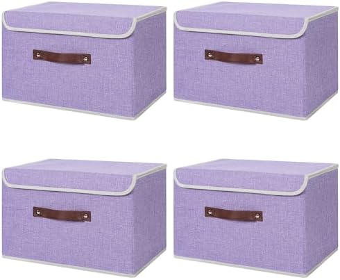 ANMINY Fabric Storage Box Bins with Lids, Purple, 15"x10"x10", 4 Pack by ANMINY