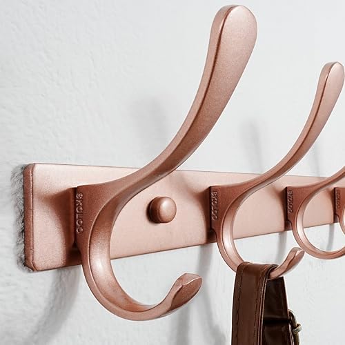 SKOLOO Wall Mounted Coat Rack - 10 Hooks, Pack of 2, Heavy Duty, Stainless Steel, Metal Wall Hanger, Sturdy Coat Hooks for Hanging Coats, Jackets, Clothes, Hats - Matte Rose Gold - Image 4