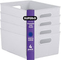 Superio Ribbed Collection - Decorative Plastic Basket Open Home Storage Bins Organizer, Large White Smoke (4 Pack) Container Boxes for Organizing Closet Storage Bins for Shelves 15 Liter/16 Quart by Superio