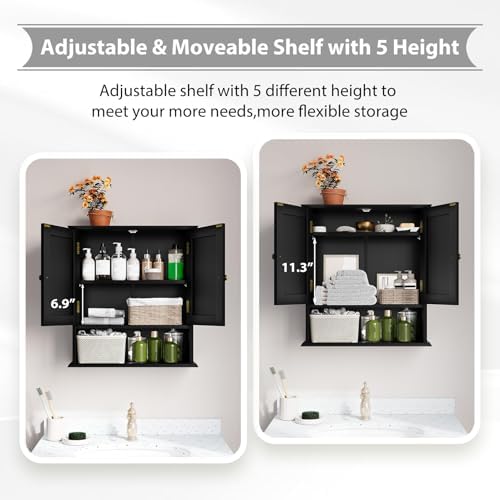 Bathroom Wall Cabinet, Bathroom Cabinet Wall Mount with 2 Doors and Open Shelf, Over The Toilet Wall Storage, Wooden Medicine Cabinets - Image 5