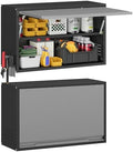 Metal Garage Wall Cabinet with Up-Flip Door, Float Tool Cabenit with Adjustable Shelf,Steel Wall-Mounted Storage Cabinet with Pegboard for Kitchen,Garage,Workshop,Warehouse(19.7"H,Black&Gray) by Firstsky
