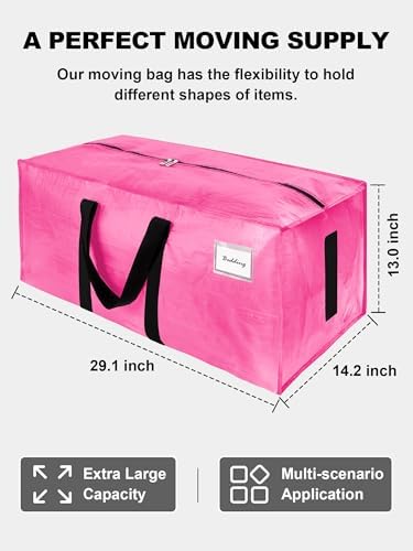HOMESURE Supports 200lbs Heavy Duty Moving Bags - Strong Zipper & Wrap-Around Handles - Water-Resistant Storage Totes, Durable Alternative to Moving Boxes - 40 Pack - Pink - Image 5