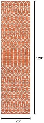 Eyely Moroccan Woven Runner Rug 2X10 Orange/Cream, Indoor Outdoor Rug - Image 2