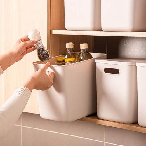 Plastic Storage Bins with lids,Storage Baskets,Container with handle,Storage Organizer Bins for Shelves,Office,Bedrooms,Closets, Cabinets(Gray,3L) - Image 4