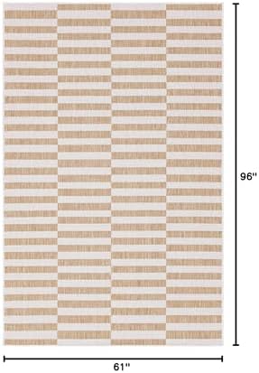 Unique Loom Outdoor Striped Collection Area Rug - Striped (5' 1" x 8' Rectangle, Taupe/Ivory) - Image 2