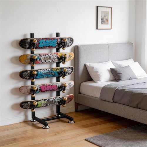 5-Tier Metal Skateboard Rack Floor Stand, Heavy-Duty Skateboard & Snowboard Storage Display for Decks, Longboards, Small Cruisers, Freestanding Board Organizer for Garage, Bedroom & Skate Shop - Image 5