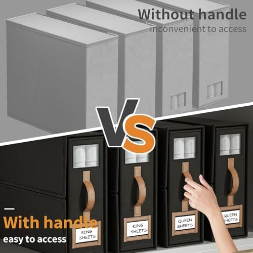 8 Pack Bed Sheets Organizers And Storage,Sheets Set Folder Keeper with Handle,Foldable Bedding Storage Box For Linen Closet,Duvet Cover(King Size-3.7 Gal,Black) - Image 3