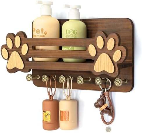 MTERSN Farmhouse Dog Leash Holder for Wall with Shelf for Pet Owner, Brown by MTERSN