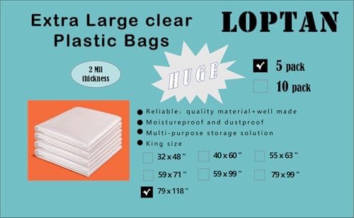 Extra Large Plastic Storage Bags 79 x 118 inches Huge Clear Giant Storage Bags Perfect for Moistureproof, Dustproof, Business Packing, Industry or Agriculture Use and More (5 Pack) - Image 2
