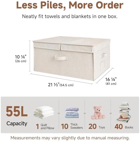 StorageWorks Large Decorative Storage Boxes with Lids, Khaki&Beige Stripes - Image 2